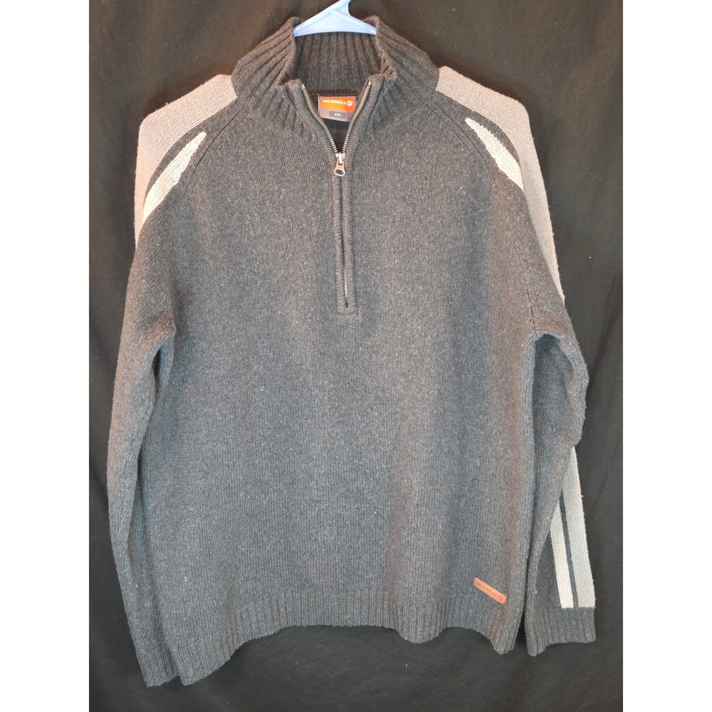Merrell Men's‎ M/M Gray Quarter Zip Knit Sweater with Stripe Detail